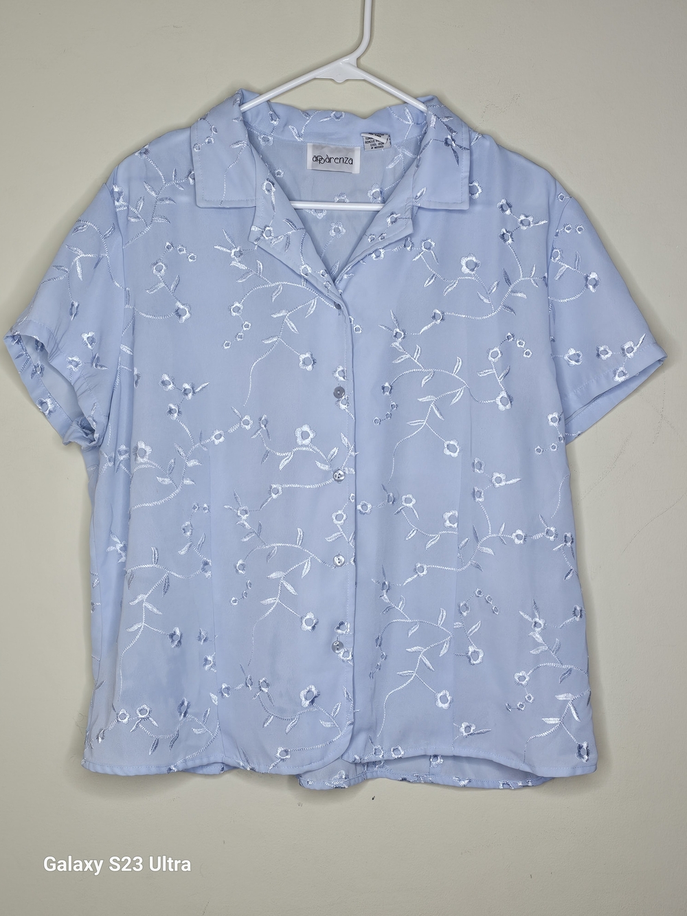 Apparenza Pale Blue Embroidered Short-Sleeve Button Down Shirt